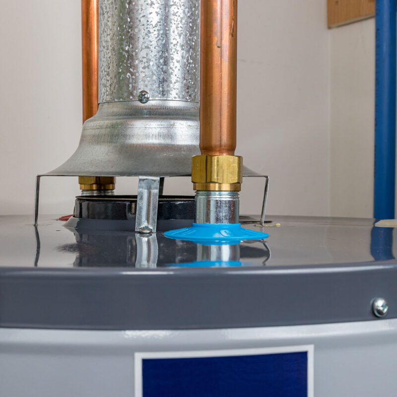 close up of a natural gas water heater